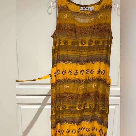 Pretty Pink Made In Nepal Dress Size Small NWOT Yellow Orange Sunset Motif - Picture 9 of 15